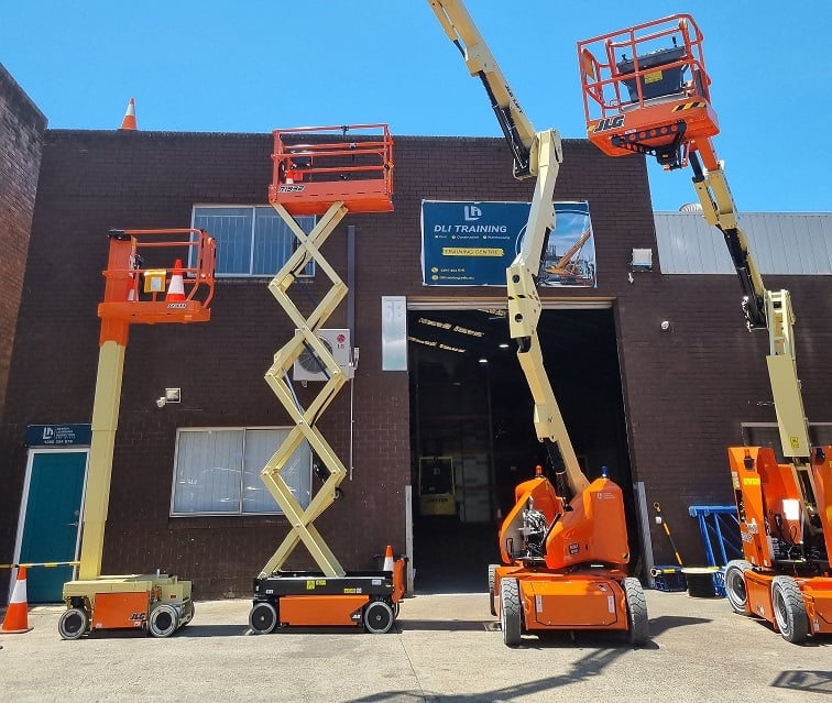 Scissor lift machine on the DLI training site to provide working at height course tickets in Sydney.