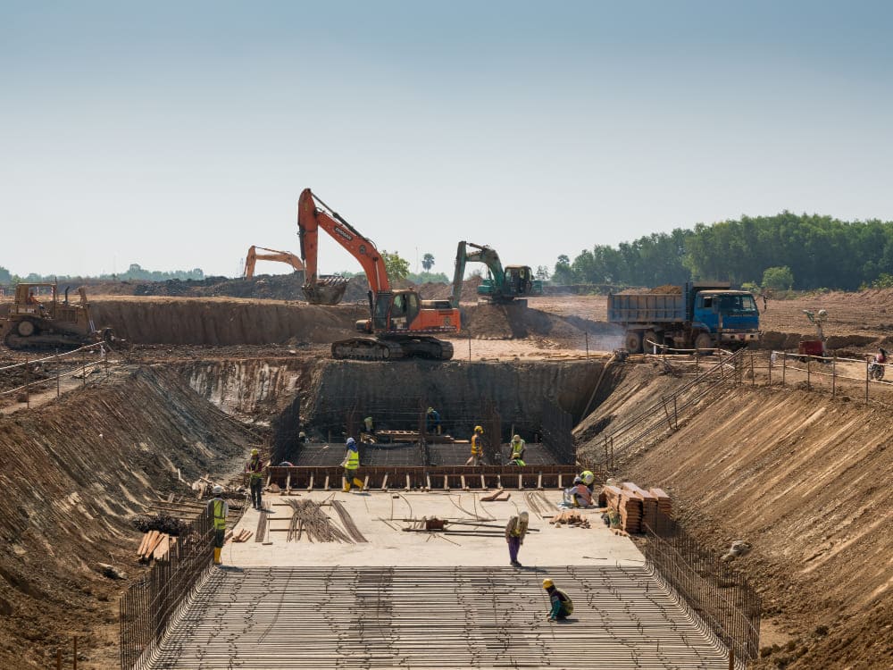 A close-up of a civil construction site where construction work is going on.